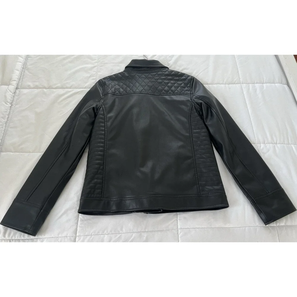 Art Class Girls Moto Jacket Black Faux Leather Full Zip Collared Pockets Size XL